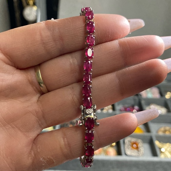 Genuine Ruby tennis bracelet white gold inlay sterling...